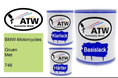 BMW-Motorcycles, Gruen Met, 746: 1L Lackdose + 1L Klarlack + 500ml Härter - Set, von ATW Autoteile West.